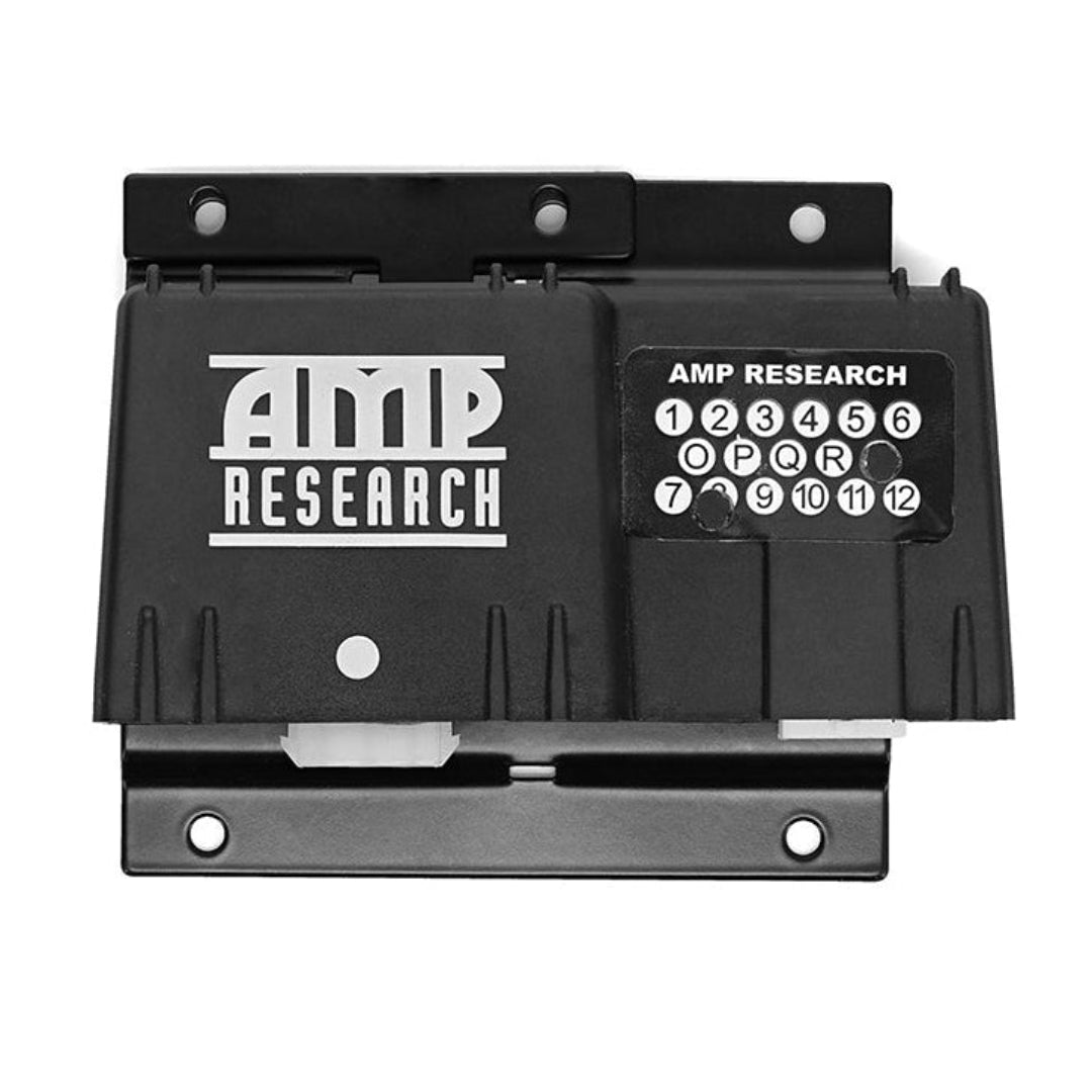 Black metal mounting bracket with bolt holes, side view