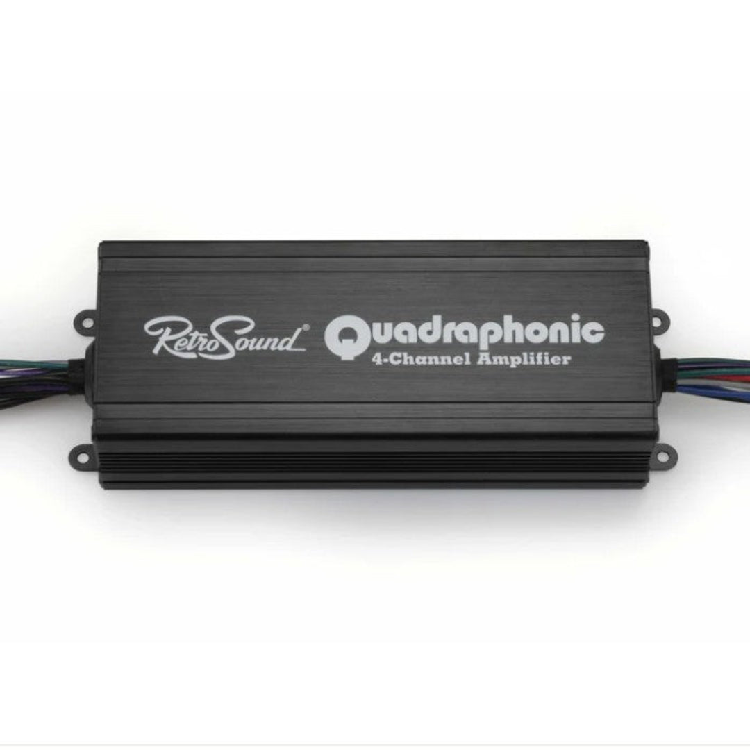 Compact black amplifier with chrome knobs and vented metal casing, front view