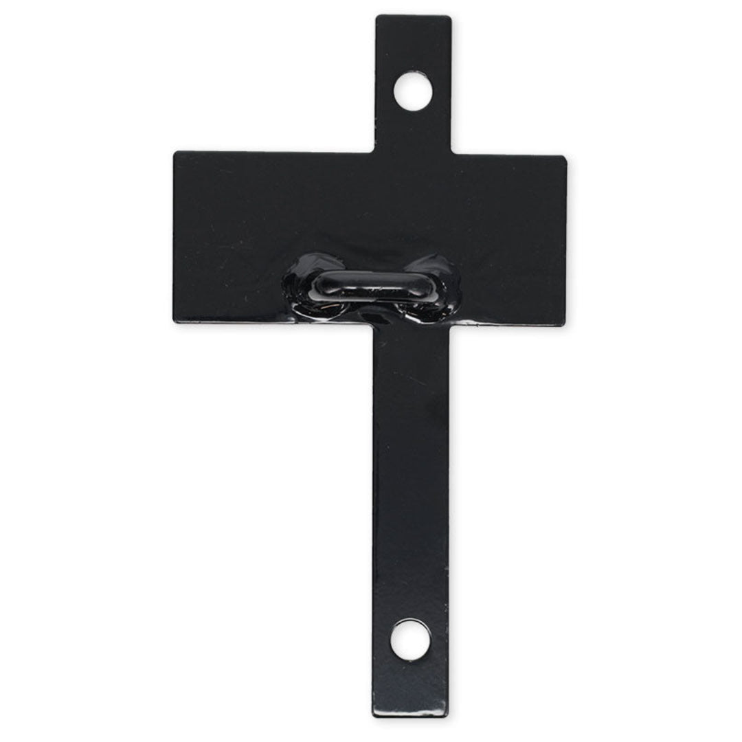 Black nylon latch loop with metal hardware, side view