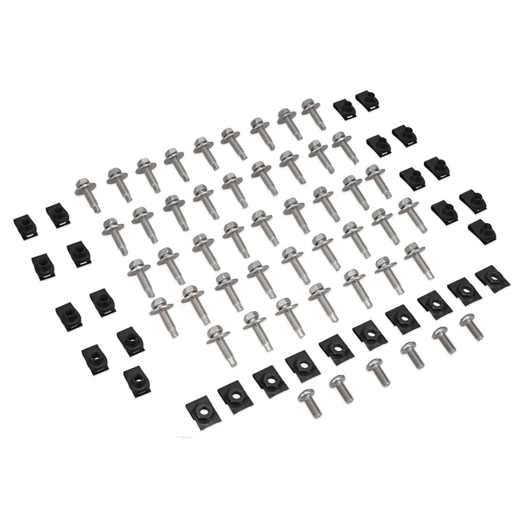 Stainless steel bolt and clip kit for Ford Bronco grille, close-up detail