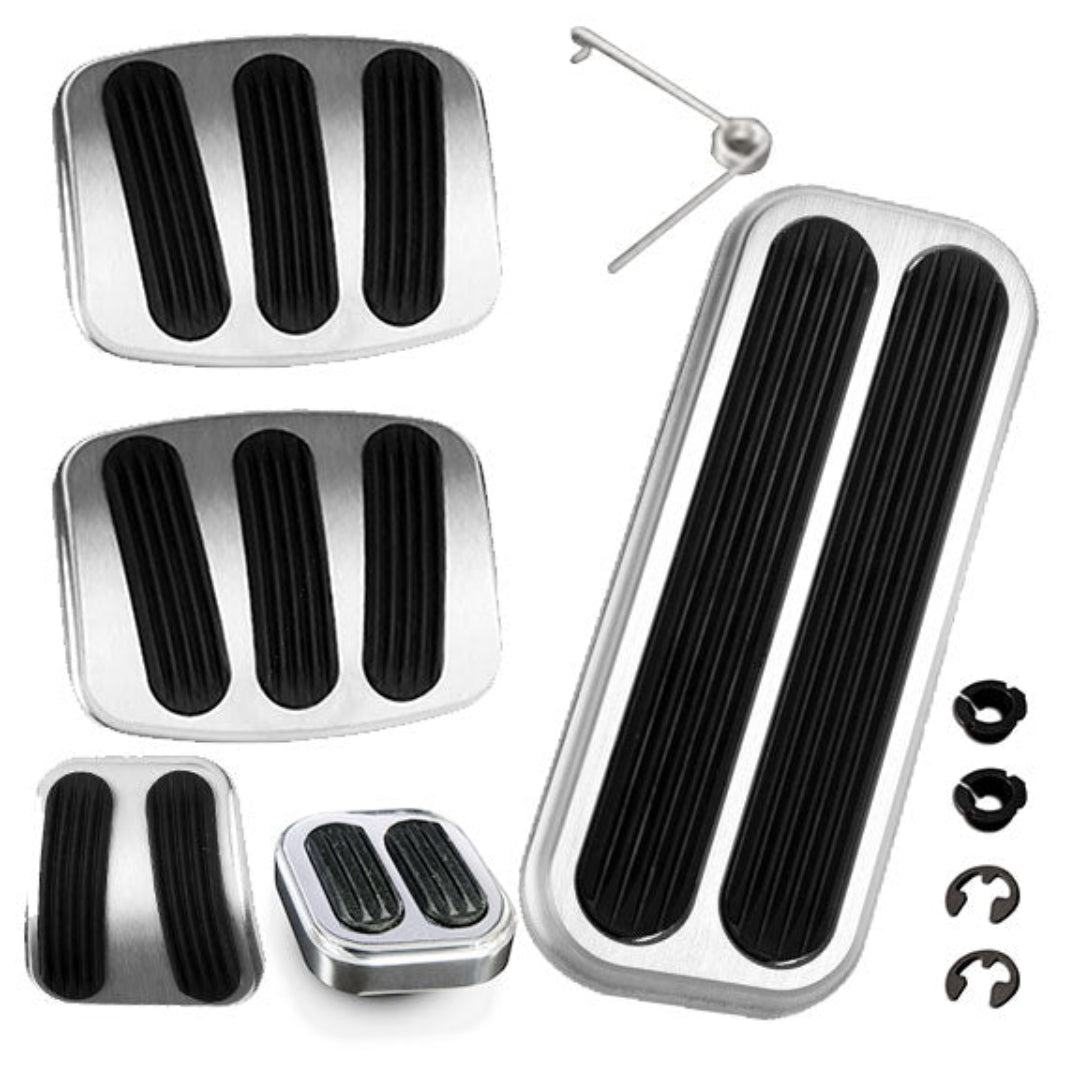 Silver BILLET Pedal Pad Kit w/Rubber Inserts, Manual Trans