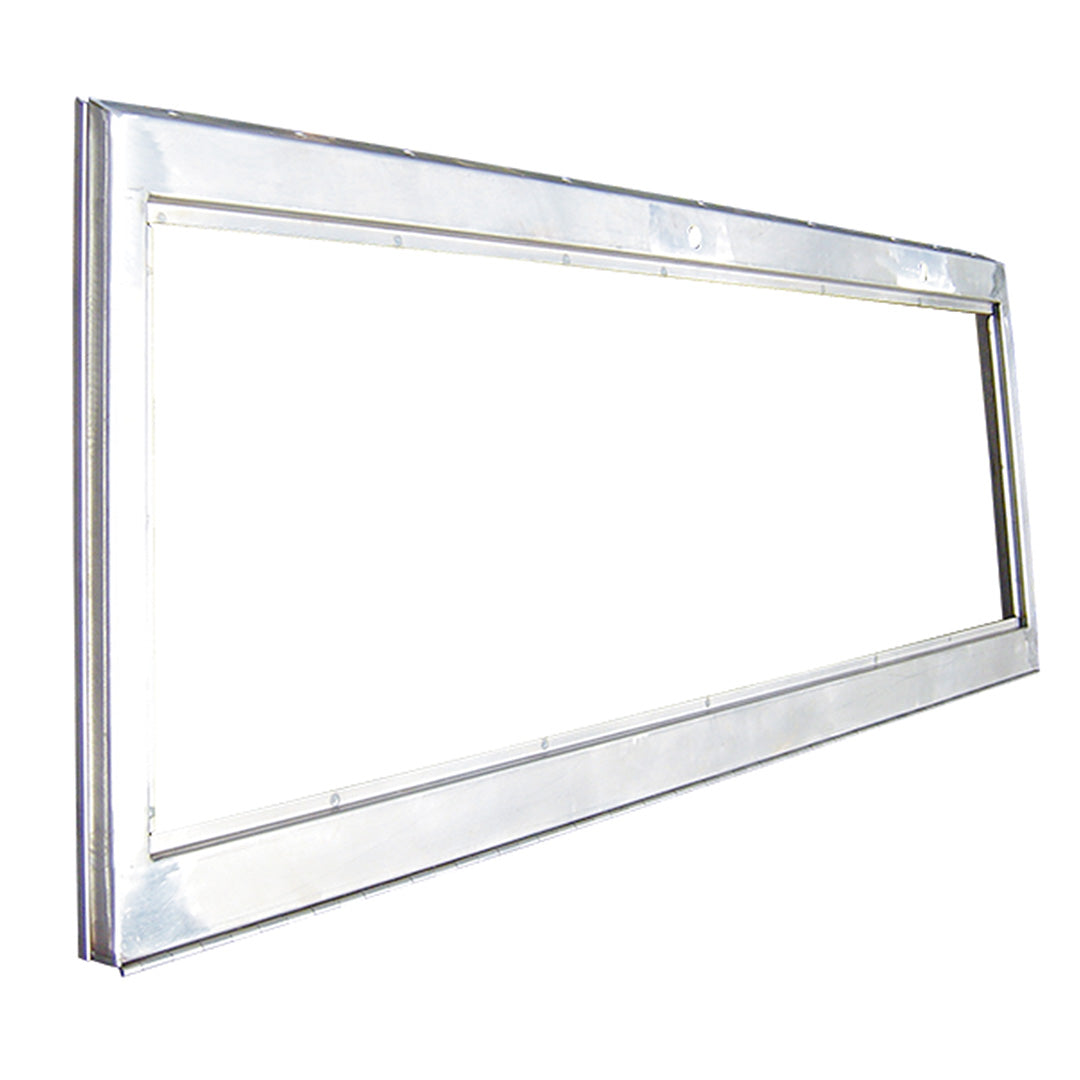 Stainless steel windshield frame with hinge for 1966-77 Ford Bronco, front view
