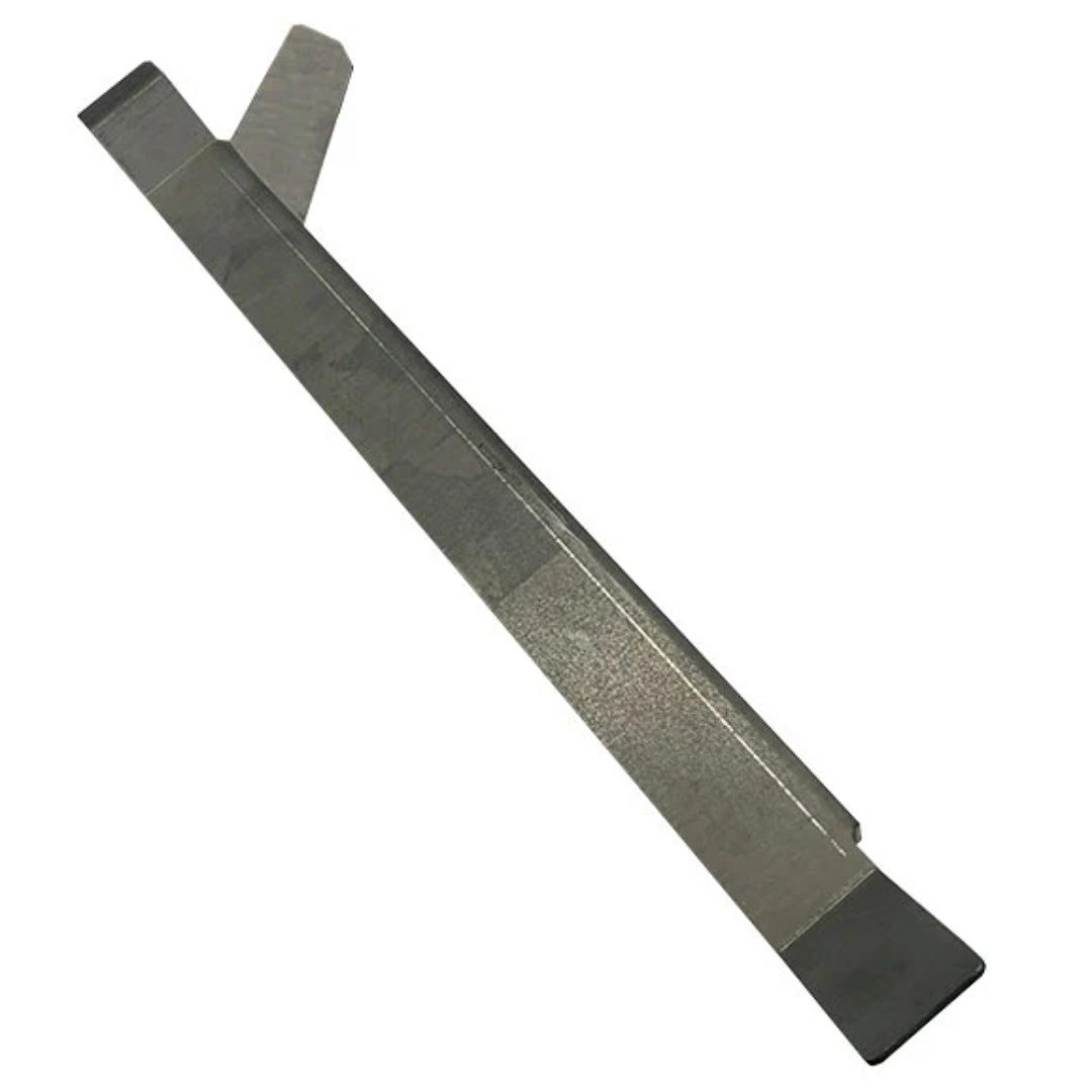 Black metal wheel well brace with bolt holes, front view