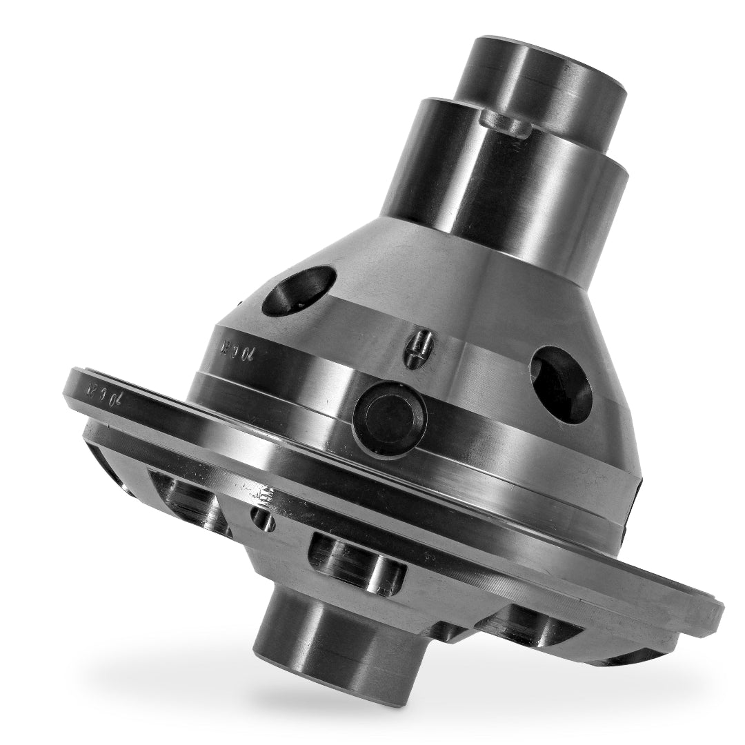 Bronze limited slip differential with bolt pattern and 28-spline axle, side view