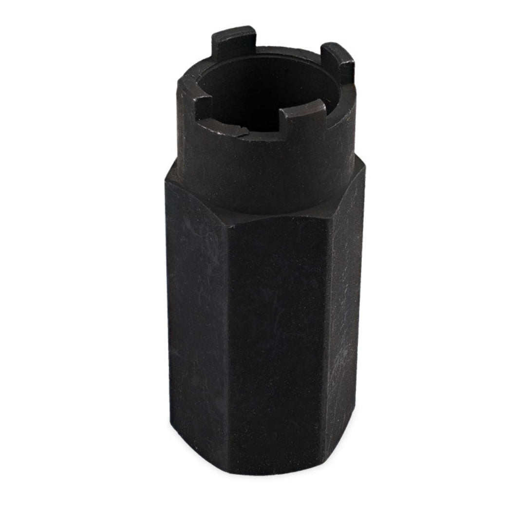 Silver steel ball joint sleeve tool with hex nut, side view