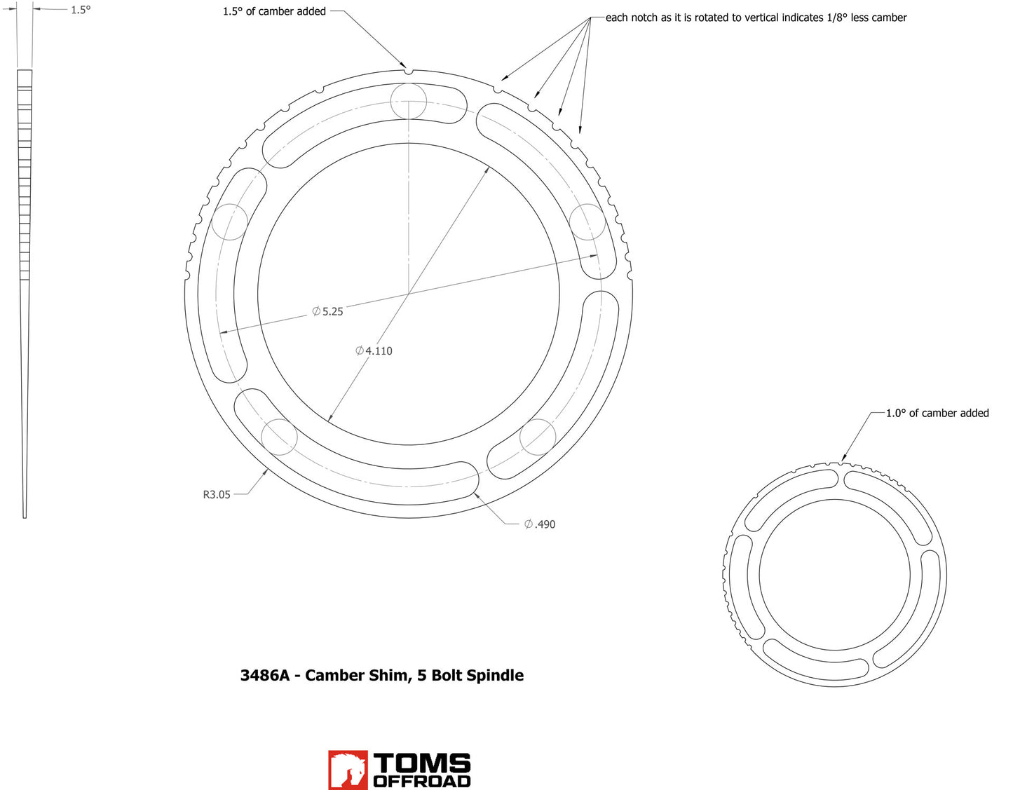 5 Bolt Spindle Camber Shim, Each