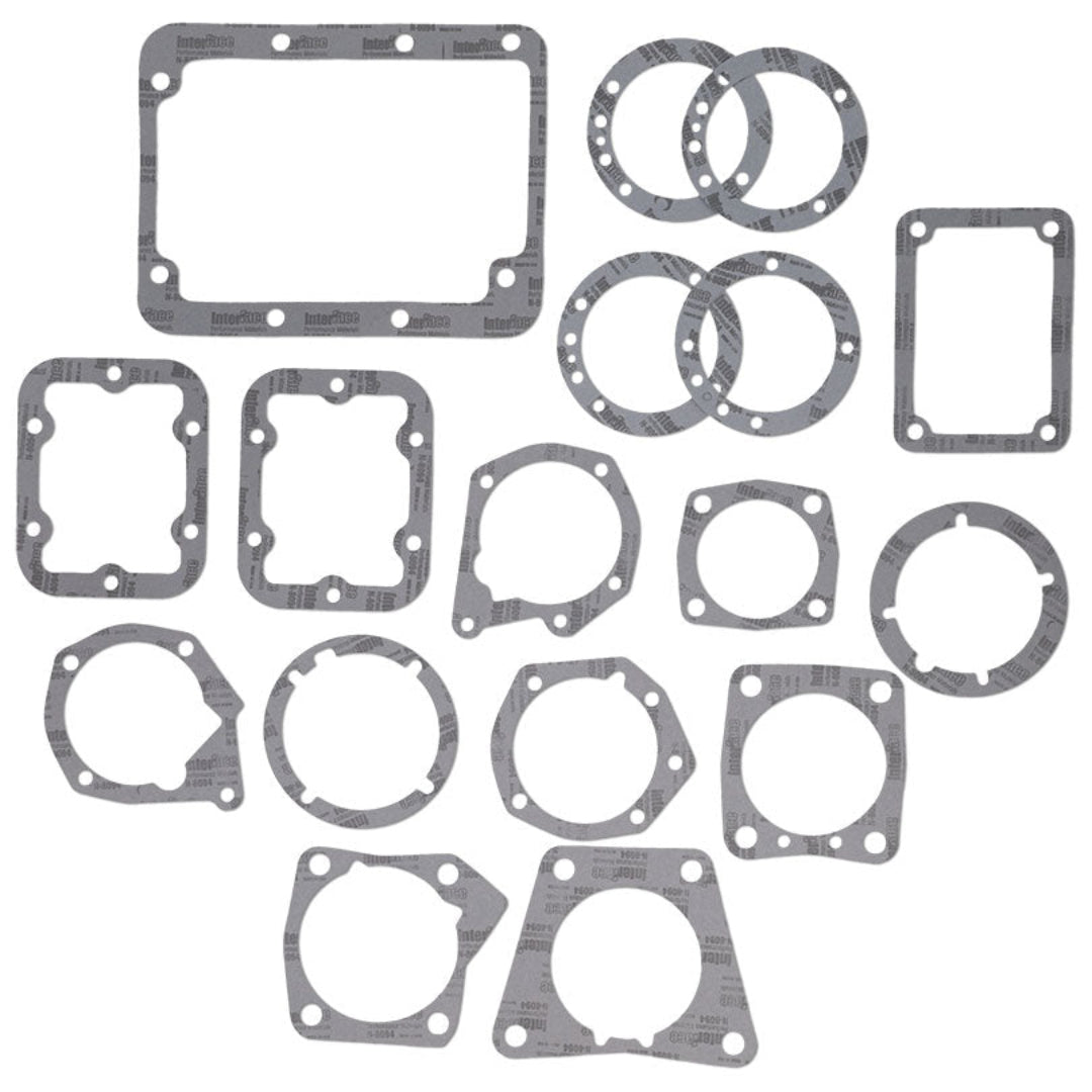 4-speed transmission gasket set with multiple seals and gaskets, top view