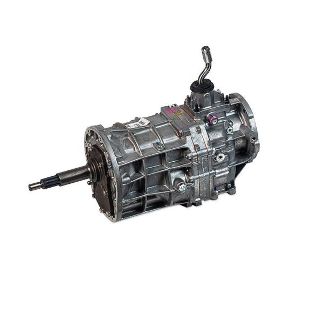 5-speed manual transmission with black casing and silver gear shift, front view
