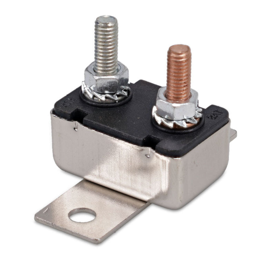 Metal fuel pump relay with wiring connectors, close-up view