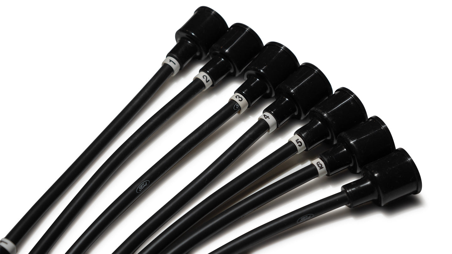 Spark Plug Wire Set, BLACK w/Ford Logo, 66-75 Ford Bronco, 6 Cylinder