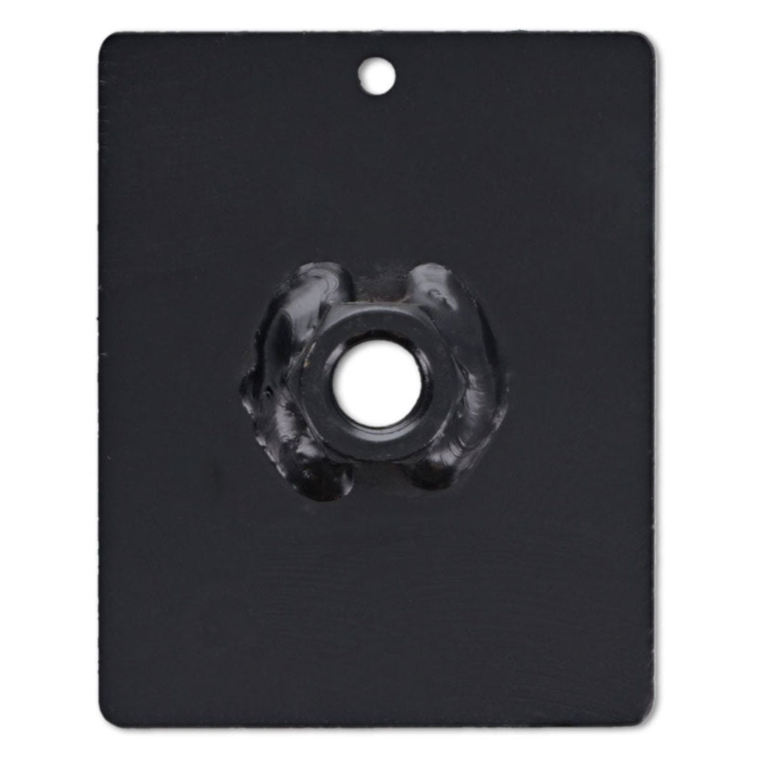 Bronze metal backing plate with bolt holes, side view