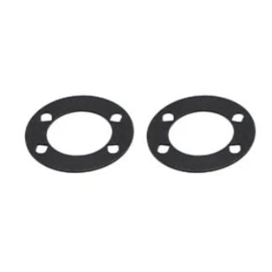 Pair of silver metal disc spacer rings for rear wheels, side view