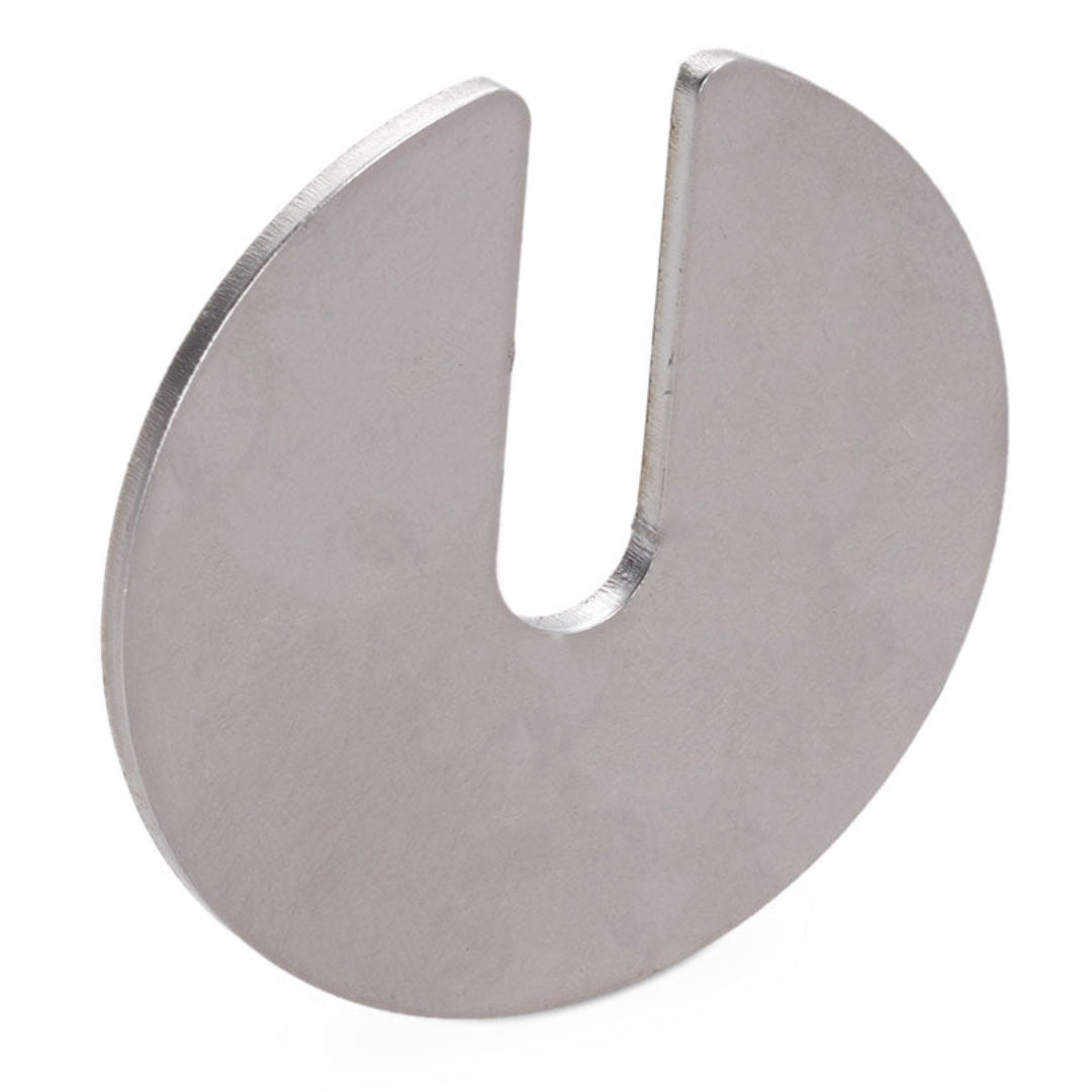 Stainless steel body shim with mounting holes, detail shot