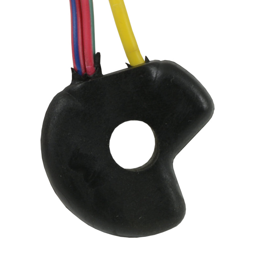 Black ignition switch pigtail with red and blue wires, close-up