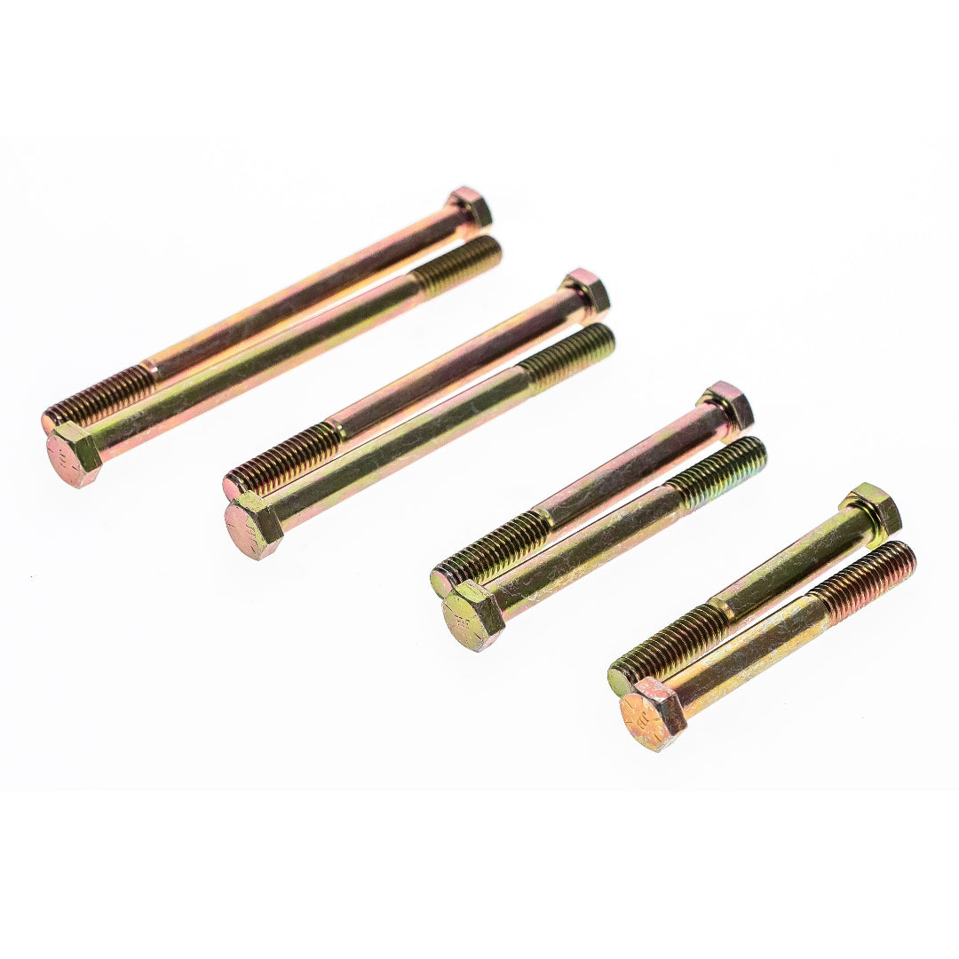 Silver metal hardware kit with bolts and spacers for vehicle body lift