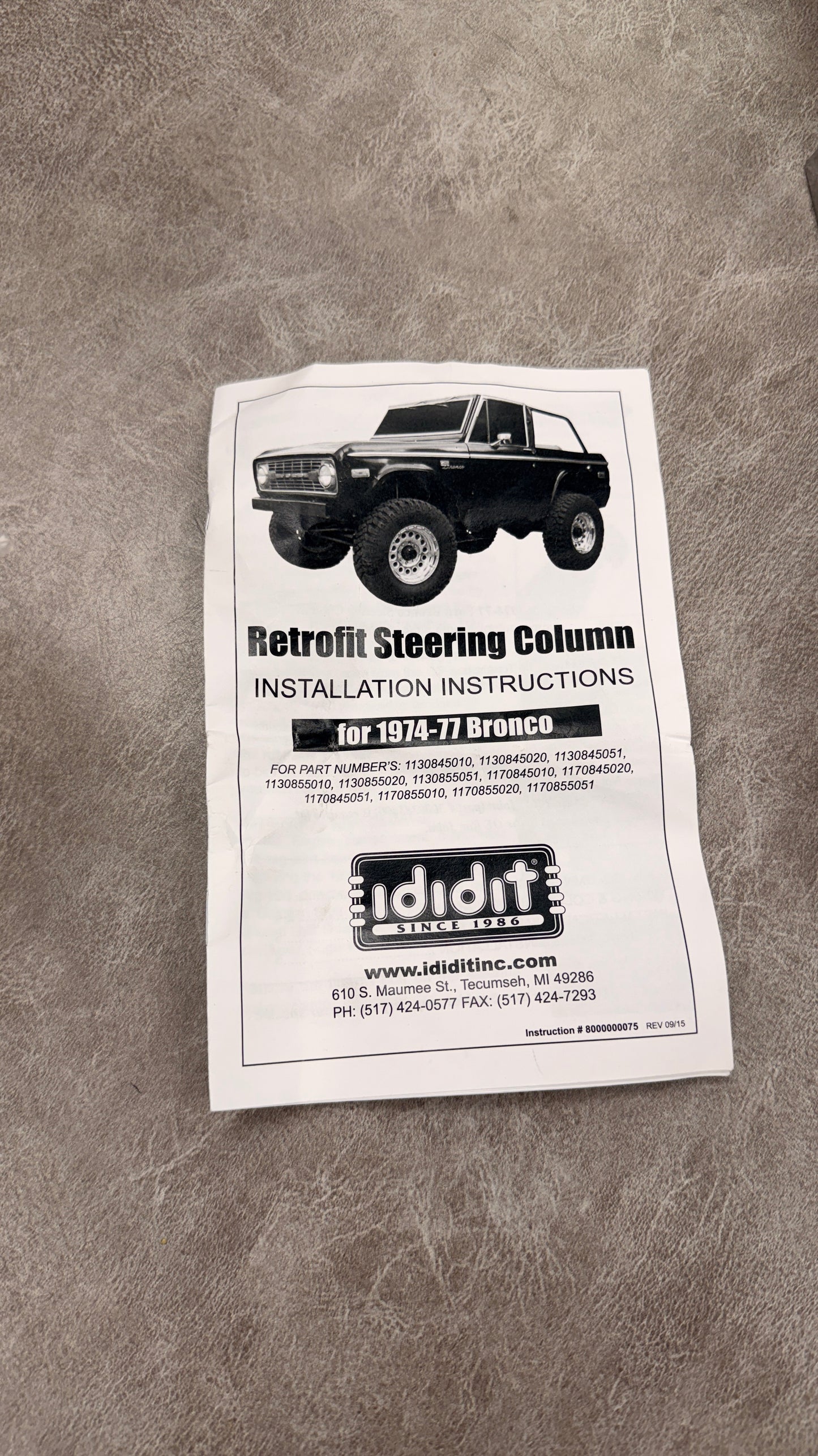 IDIDIT Direct Fit Tilt Column Chrome, Floor Shift 1974-77 Ford Bronco - BLEM AA