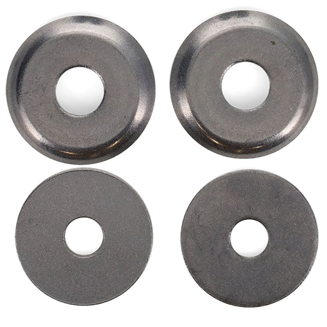 Silver metal washer kit with radius arm hardware, close-up detail shot