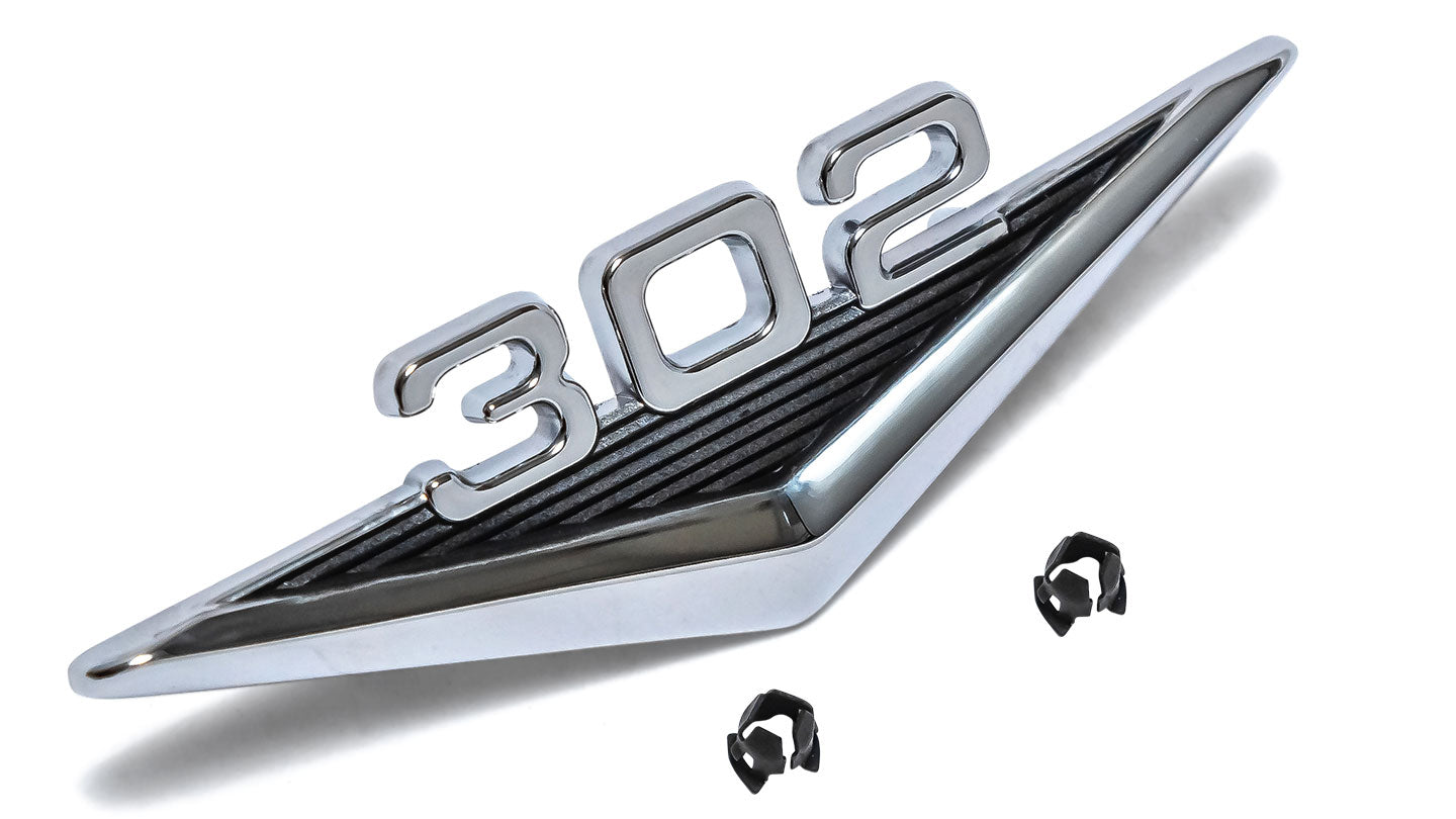 5.0 Liter 302 Engine Emblem Badge - Chrome & Black Trim - High Performance