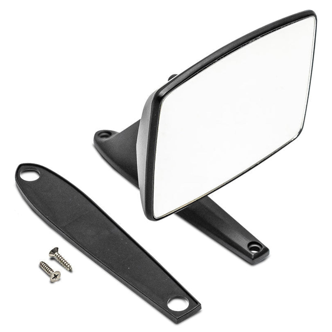 thumbnail interactive-video image 1 of Chrome Metal Door Mirror – Right Side – For 1967-1973 Ford Mustang, Torino, Bronco – Vintage 1 of 4