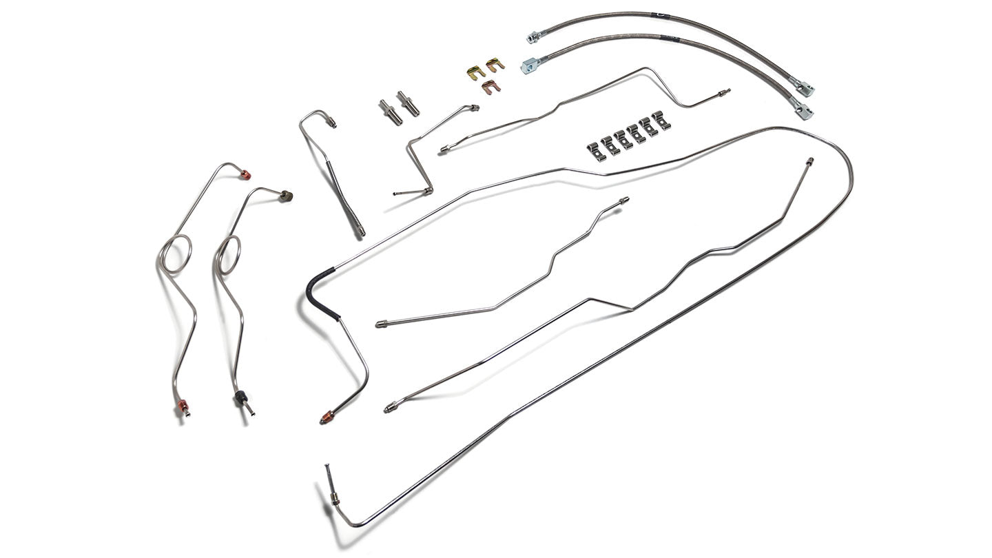 Brake Line Kit w/Hoses - Dana 30, TOMS Power Disc, Stainless, 66-71