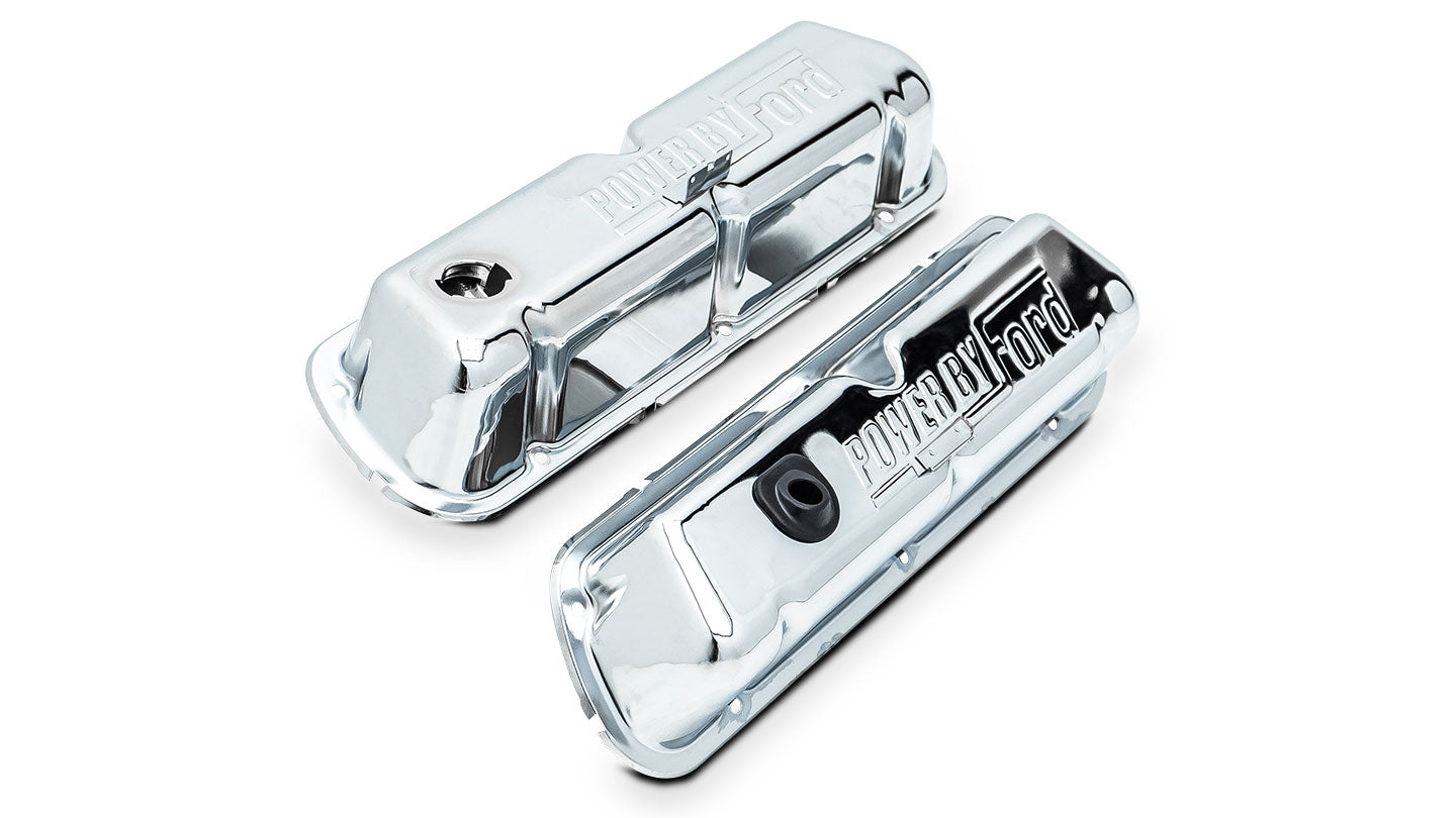 "Power by Ford" OE Style Valve Covers, V8, Chrome, pair