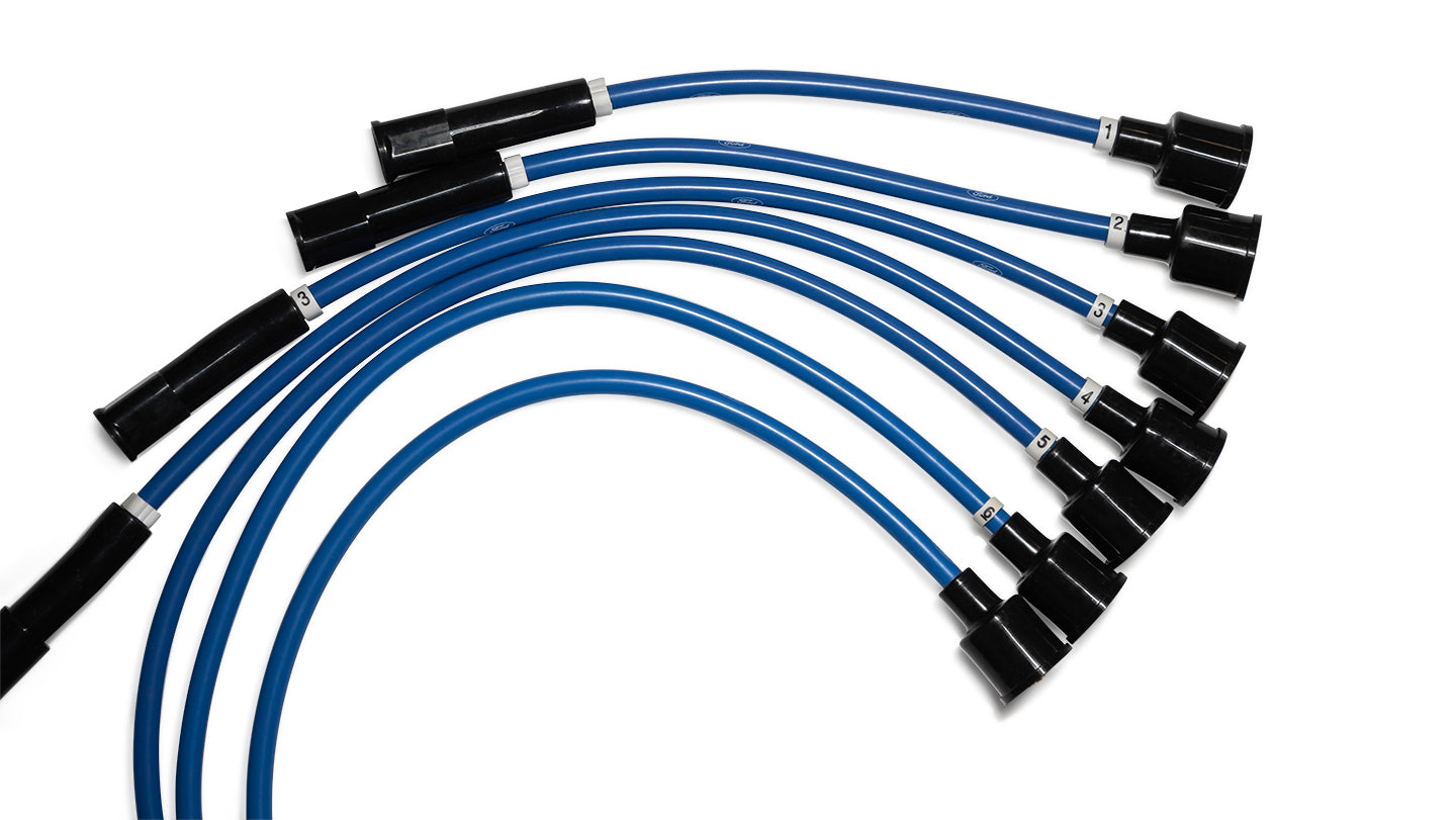 Spark Plug Wire Set, BLUE w/Ford Logo, 66-75 Ford Bronco, 6 Cylinder