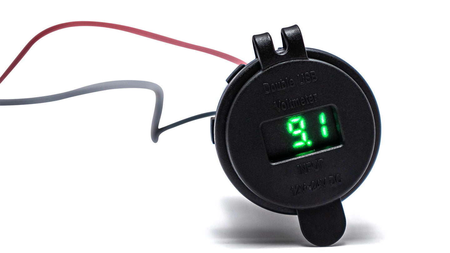 Green Digital Voltmeter w/Dual USB Ports