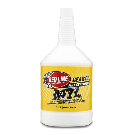 Red synthetic gear oil bottle with label, front view