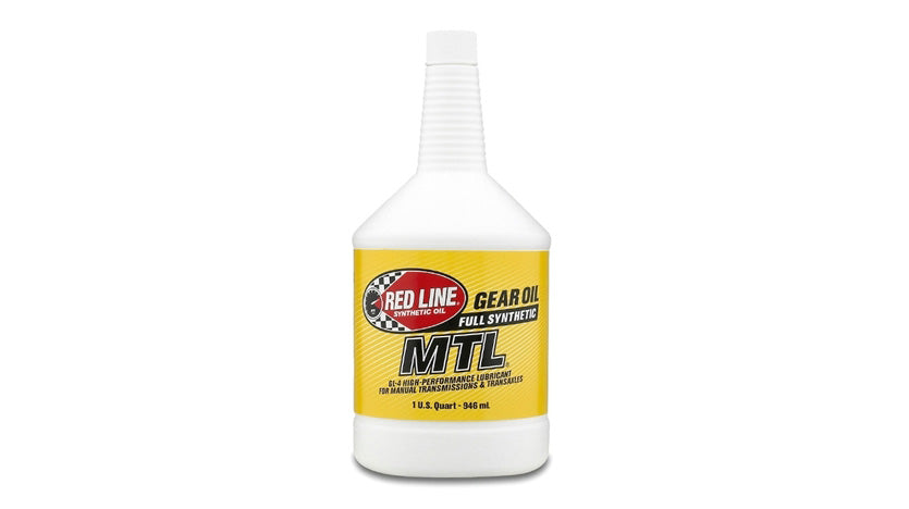 Red synthetic gear oil bottle with label, front view