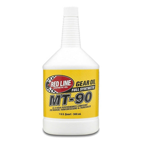 Red bottle of 75W90 gear oil with white label and black cap