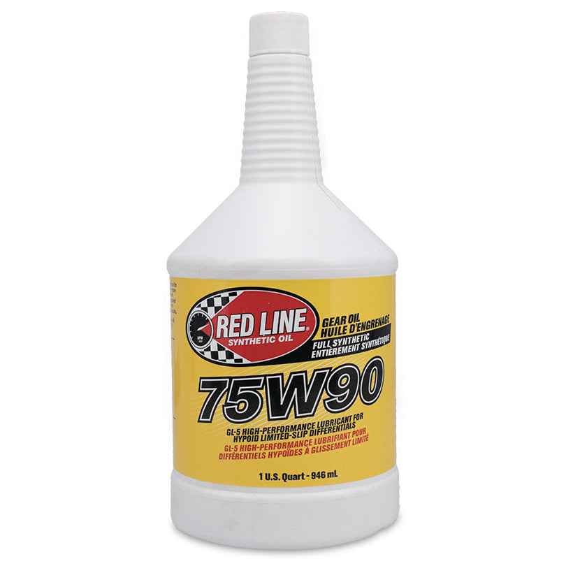 Red synthetic gear oil bottle with 75W90 label, front view