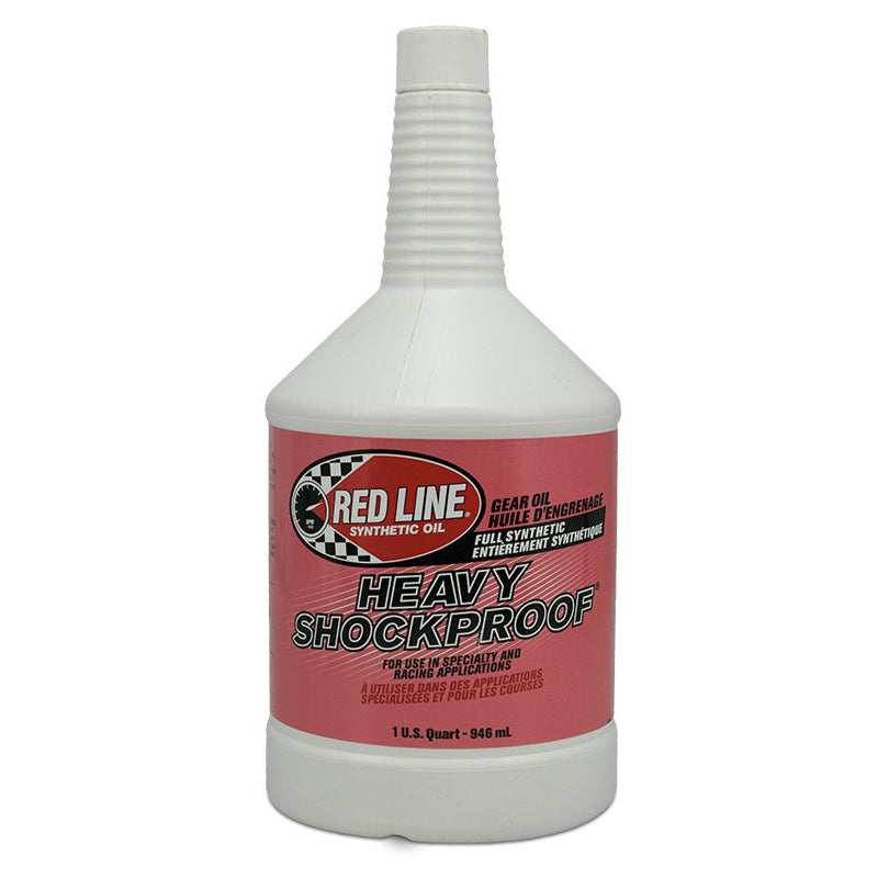 Red synthetic gear oil in a 1-quart bottle with shockproof label