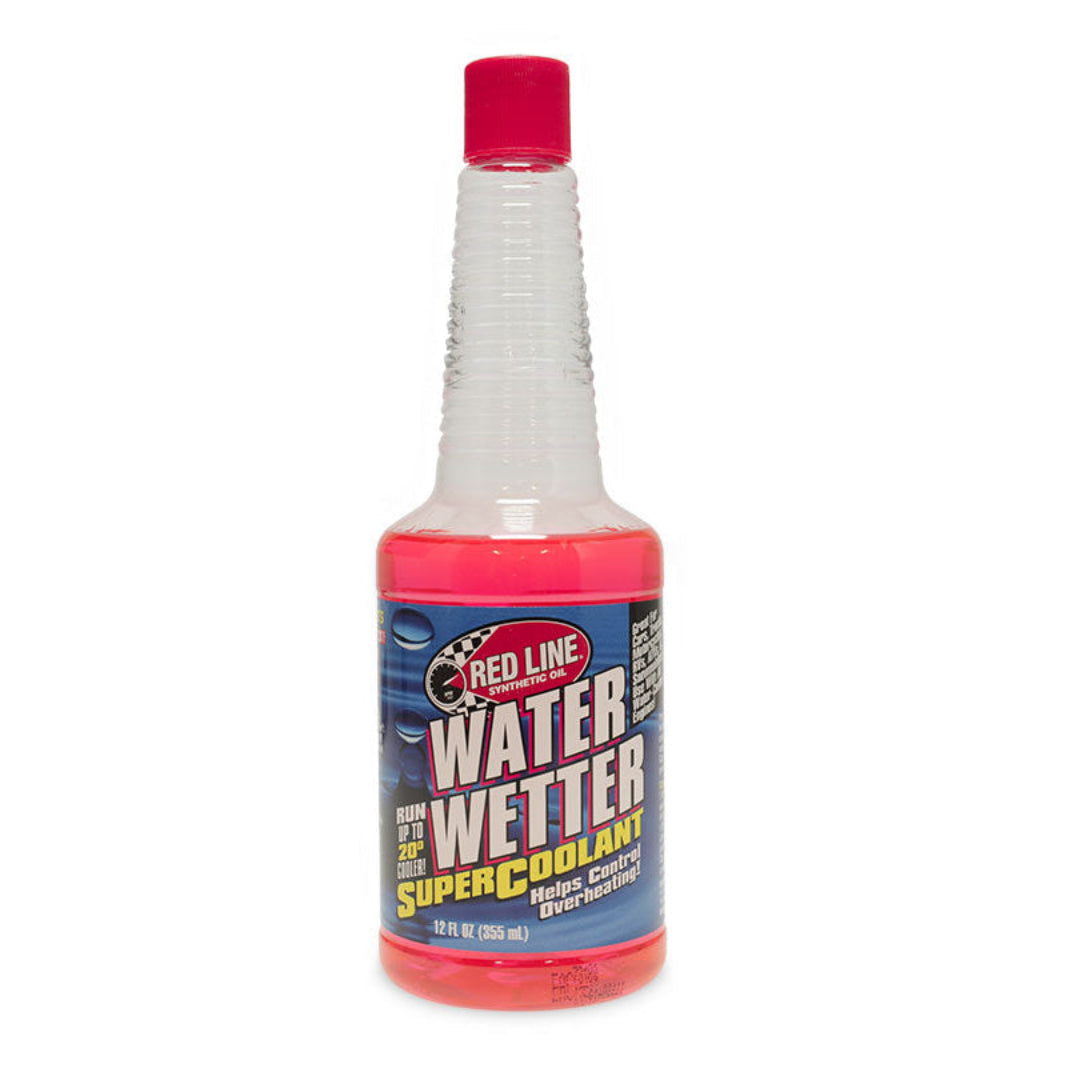 Red bottle of water wetter additive with white label, front view