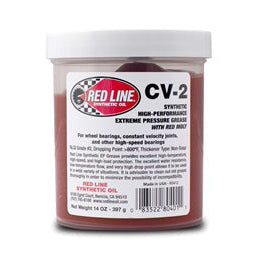 Red grease in jar with molybdenum additive, side view