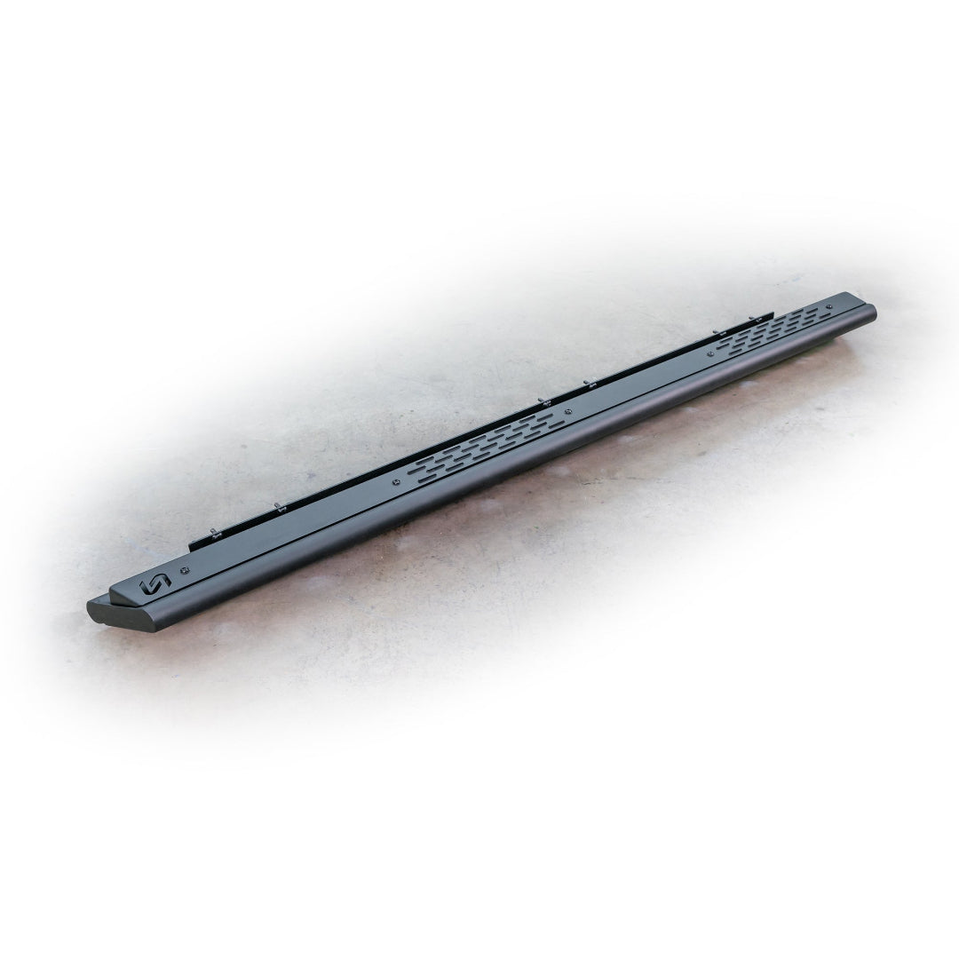 Black steel step-slider with textured tread for 2021+ Ford Bronco, side view