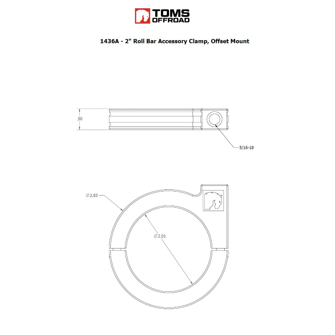 Black offset roll bar clamp with bolt holes, side view