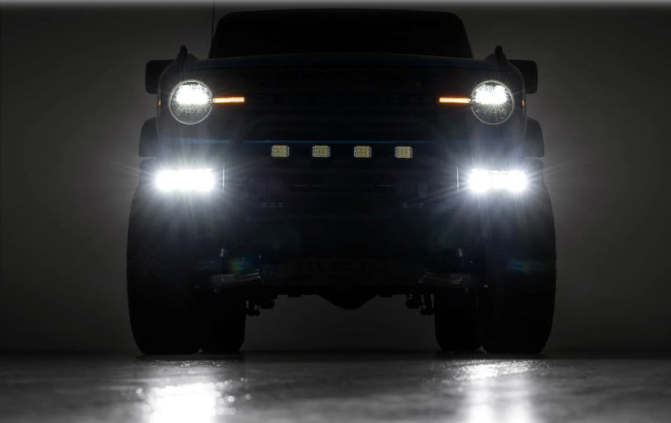 Triple LED Fog Light Kit - 2" Black Pair w/White DRL, 2021+ Ford Bronco