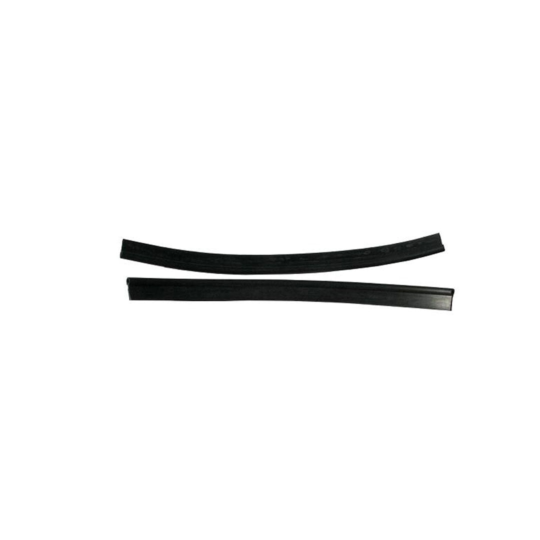 Black rubber side seals for vehicle tailgate, textured surface with mounting holes, close-up detail