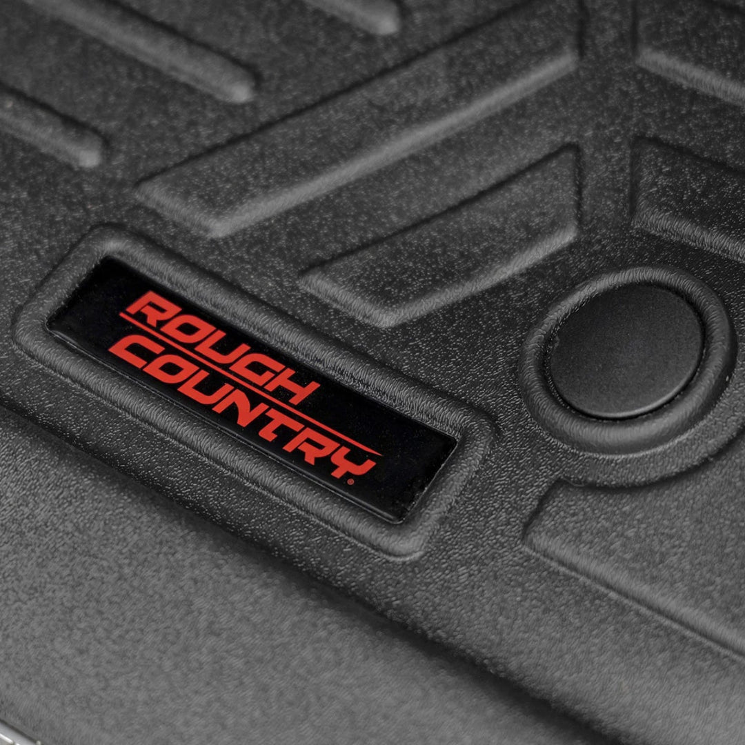 Black rubber floor mats with raised edges for Ford Bronco, front and rear set