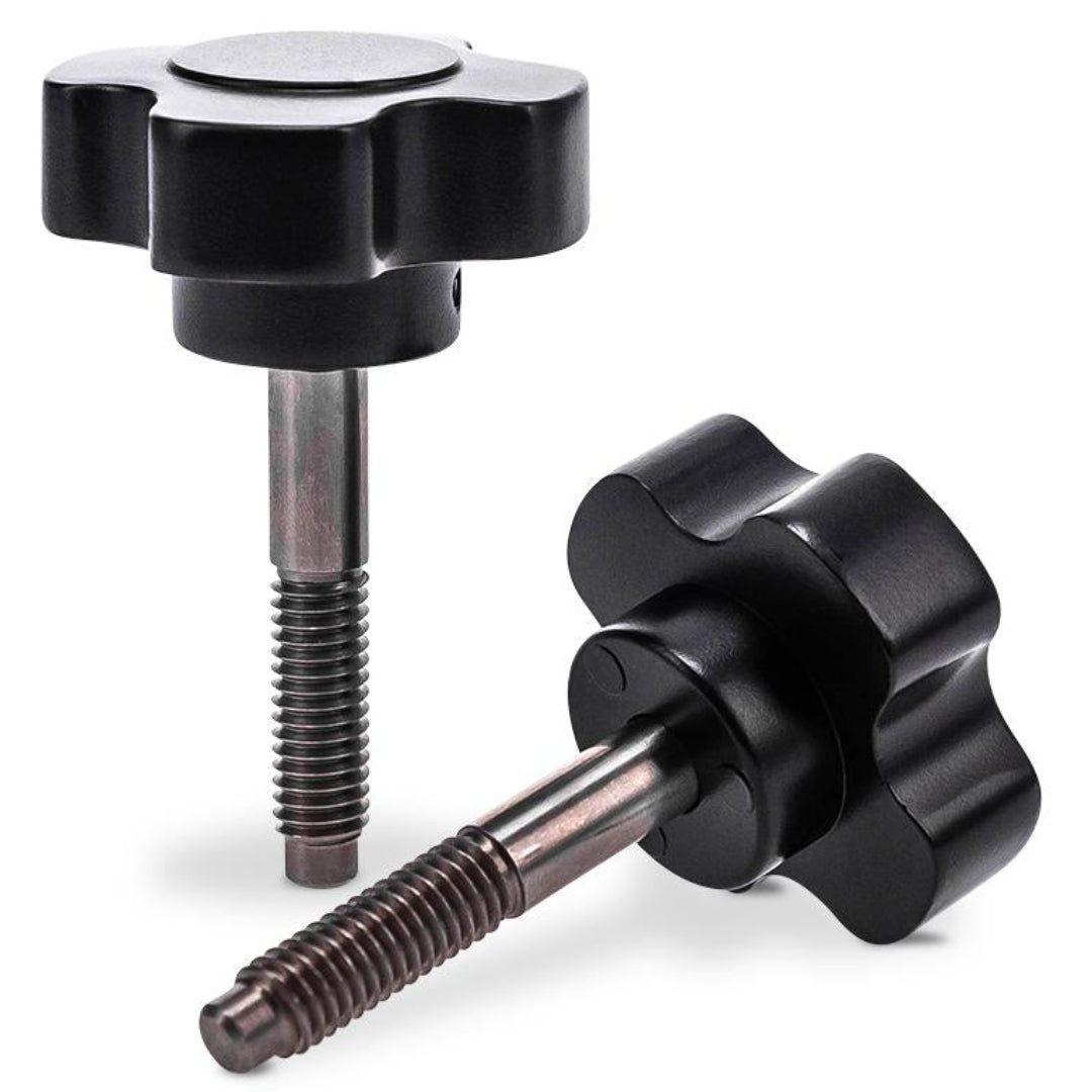 Black satin dash knobs with chrome accents for Ford Bronco, front view