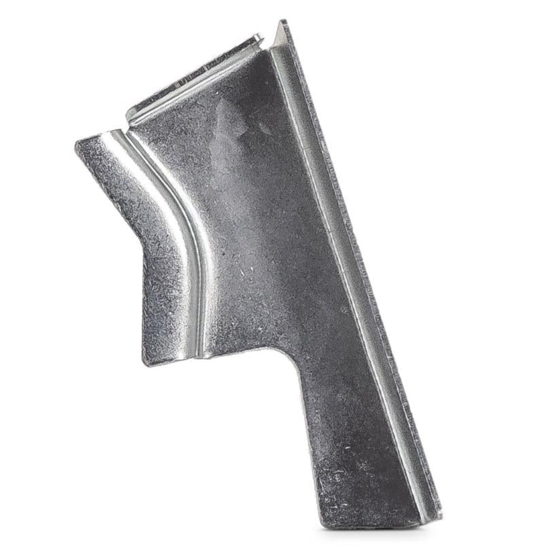 Bronco driver door pillar brace in black steel, side view