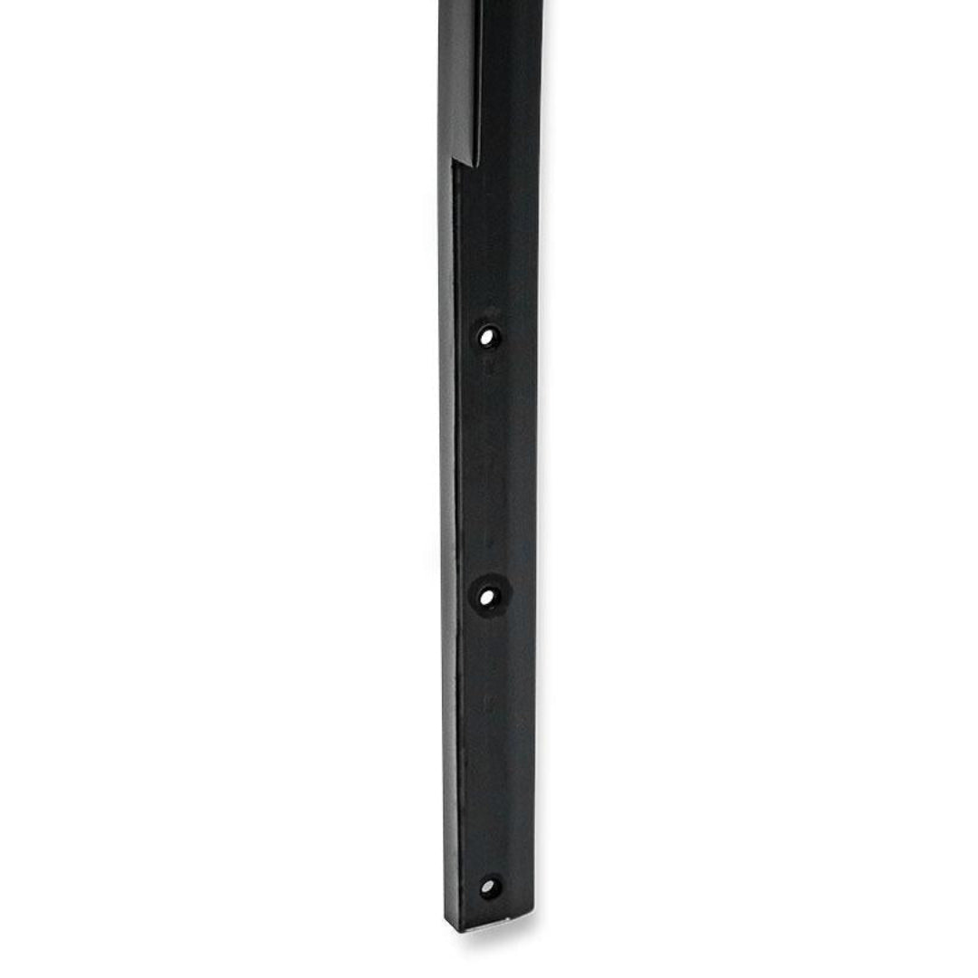 Bronze-colored metal door window frame with mounting holes, front view