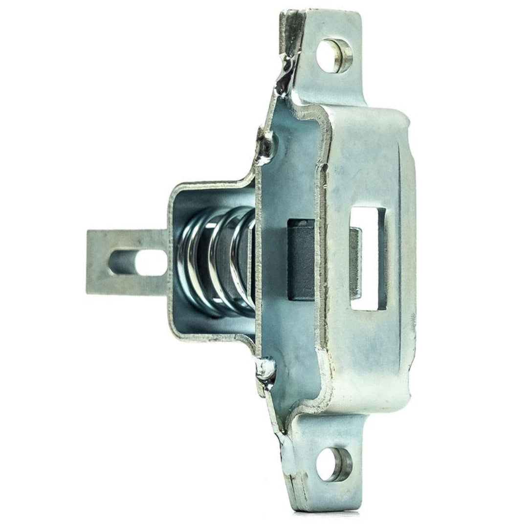Silver metal tailgate latch with OE-style design, front view