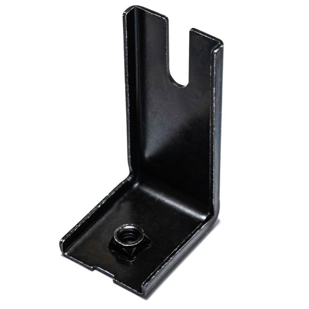 Silver metal window track stopper bracket for Ford Bronco, side view
