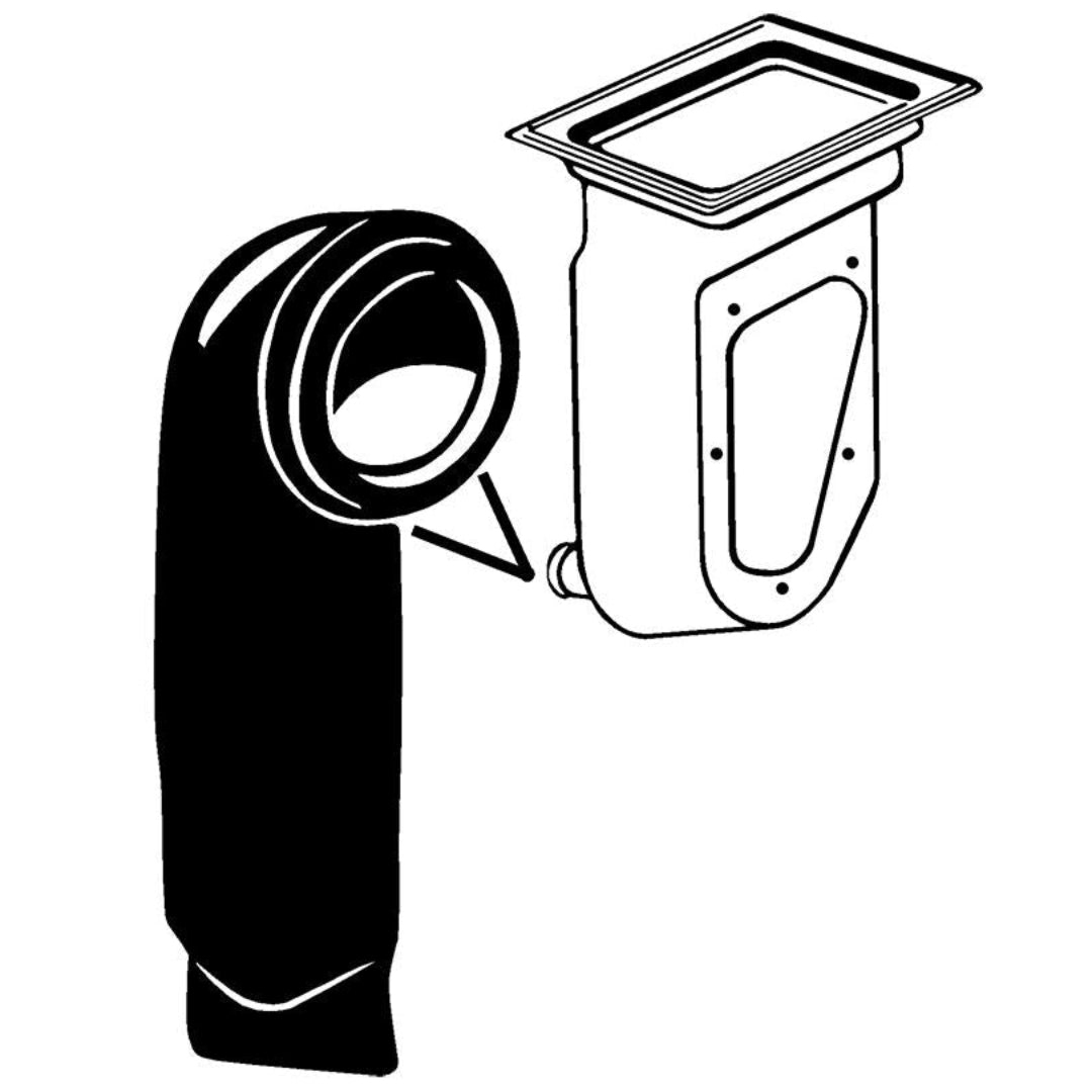 Black rubber drain tube with angled end, driver side firewall installation view