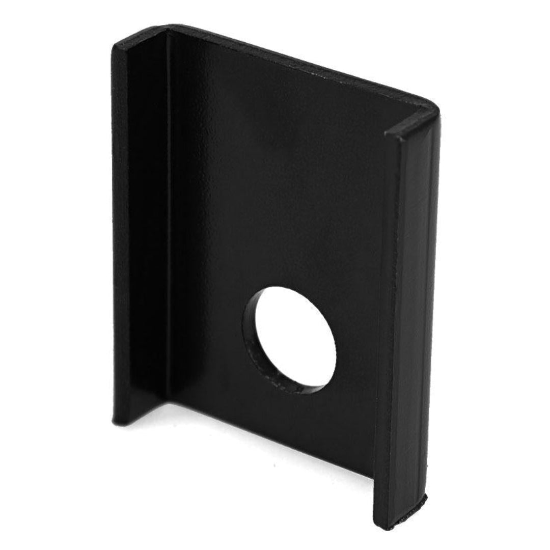 Metal brake cable bracket with mounting holes, front view