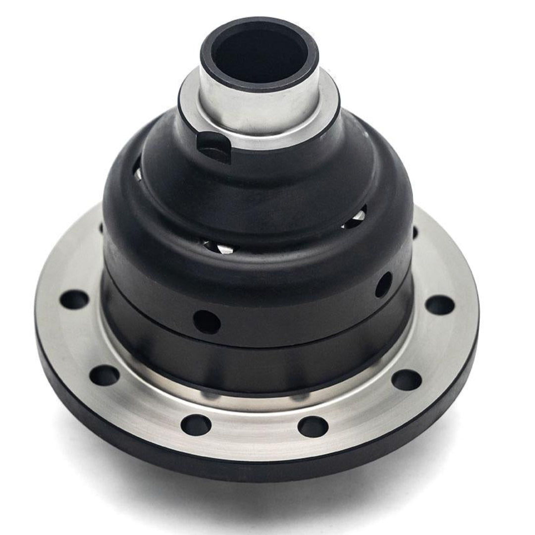 Black metal traction system with bolt pattern and textured surface, front view