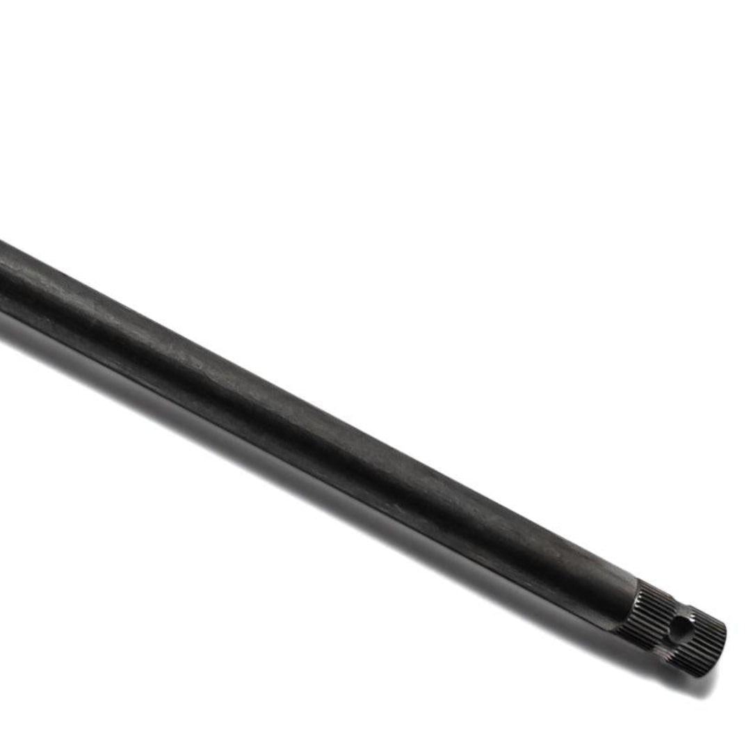Upper steering shaft with attached nut, close-up view