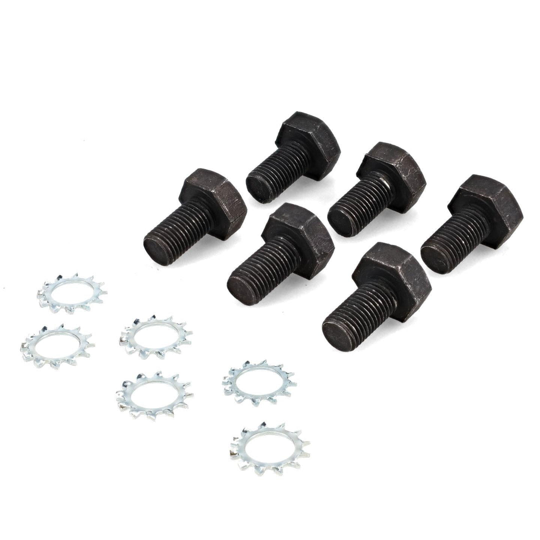 Six silver steel flexplate bolts for Ford Bronco, side view showing threaded shafts