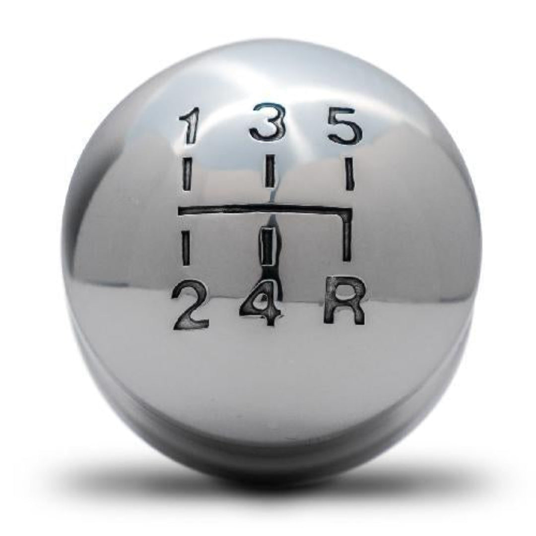 Chrome 5-speed shift knob with textured grip, top view